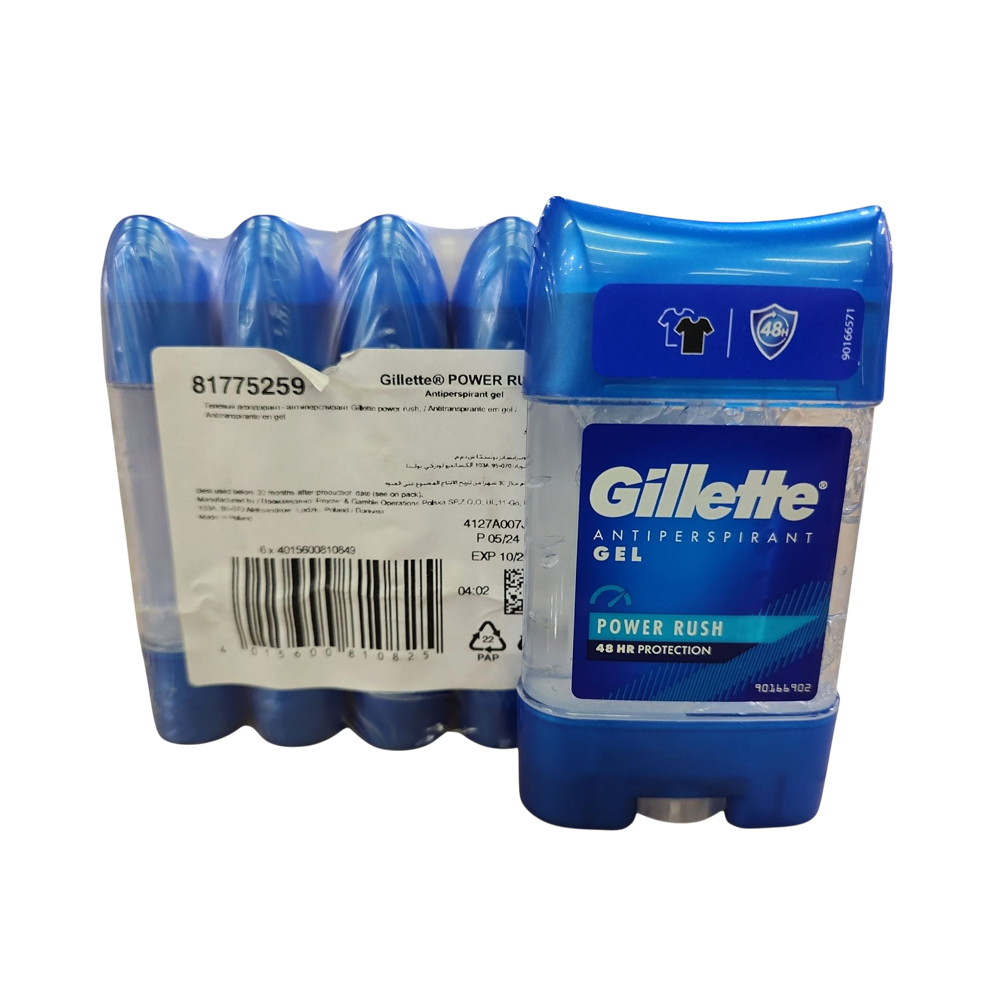 Desodorante Gillette en gel Power Rush, 6/u (70ml)