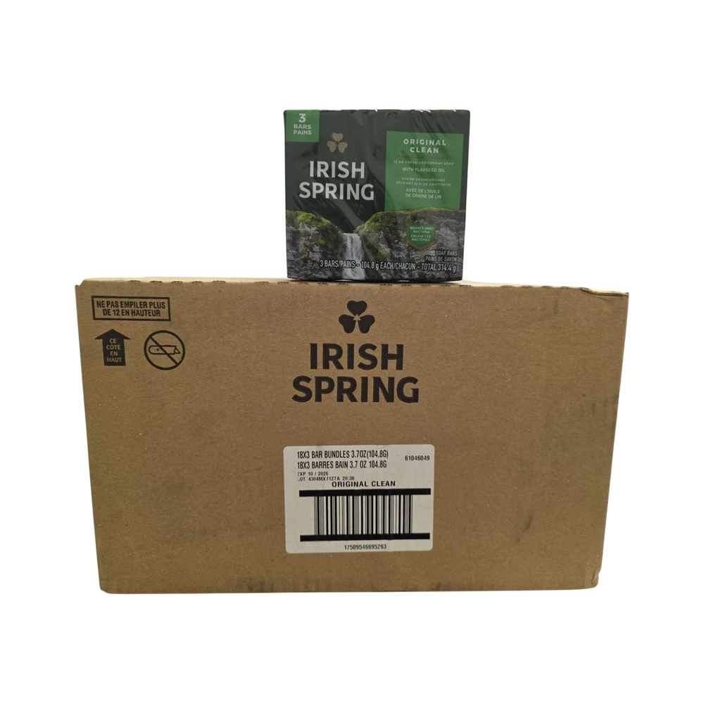 Jabón Irish Spring (Original Clean) 18 paquetes de 3 unidades, 3,7 oz (104,8 g)